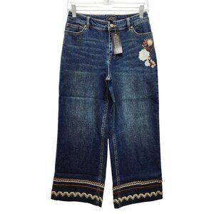 Guy Giuliana  Embroidered  cropped Ankle Leg Jeans Size 4 Dark Blue